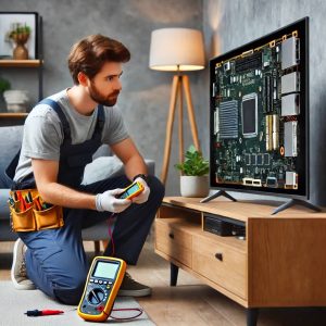 تعمیر تلویزیون در آبیک: تعمیرکار تلویزیون در حال بررسی مشکل